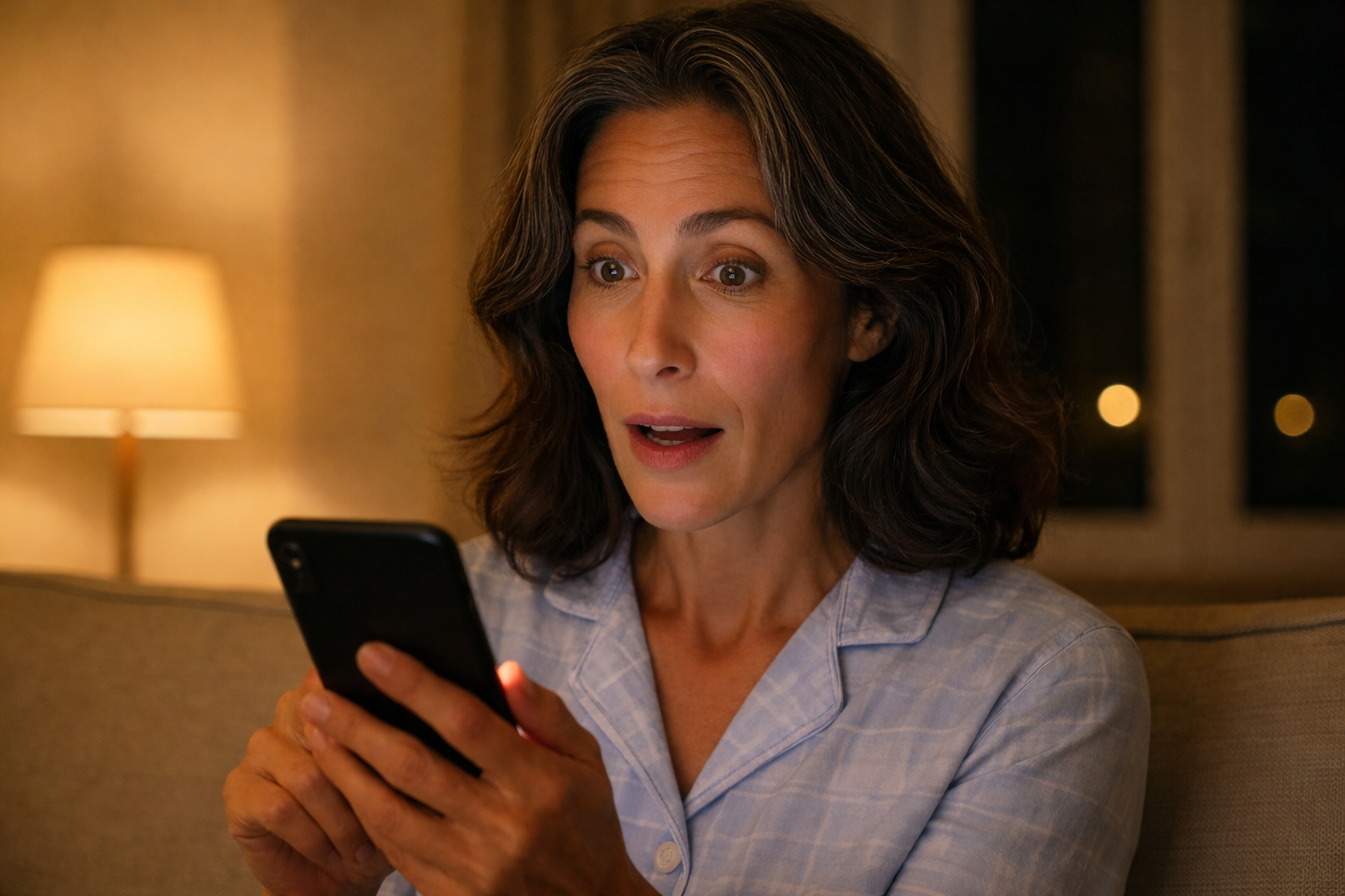 Woman surprised looking at phone
