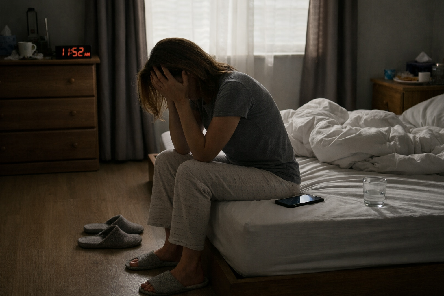Woman feeling stuck in bed